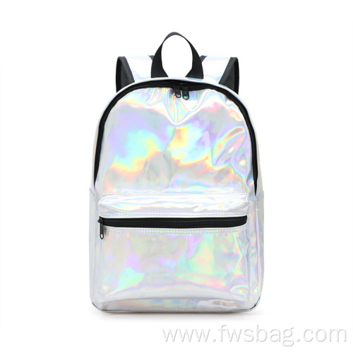 Women Unisex Holographic PU Leather Daily Backpack School Bookbag Travel Casual Backpack